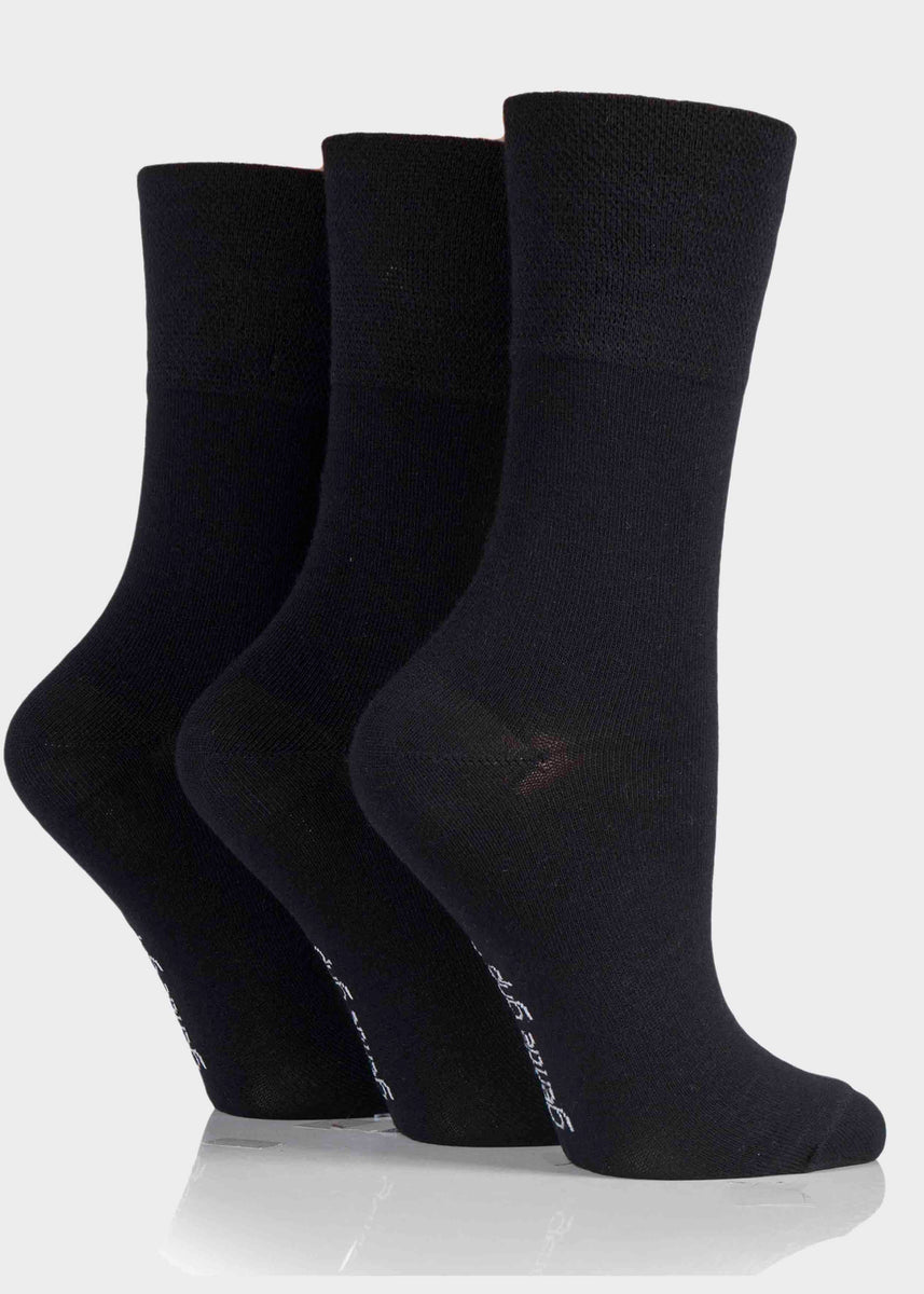 Bamboo Ladies Gentle Grip Socks, 3 Pair Pack, Pattern