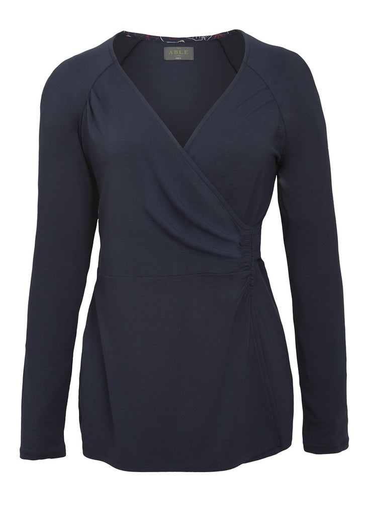 Linda Jersey Long Sleeve Velcro Wrap Top - Shibori Navy